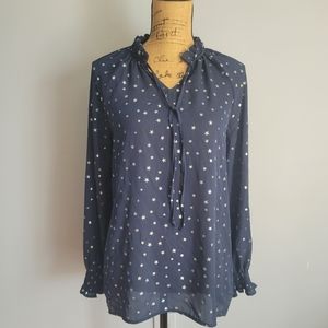 Time and Tru Navy Star Peasant Top